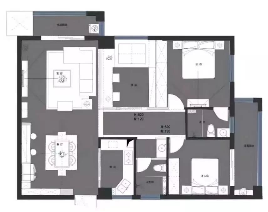 118平的現代風三居室，電視背景墻做得好有個性！